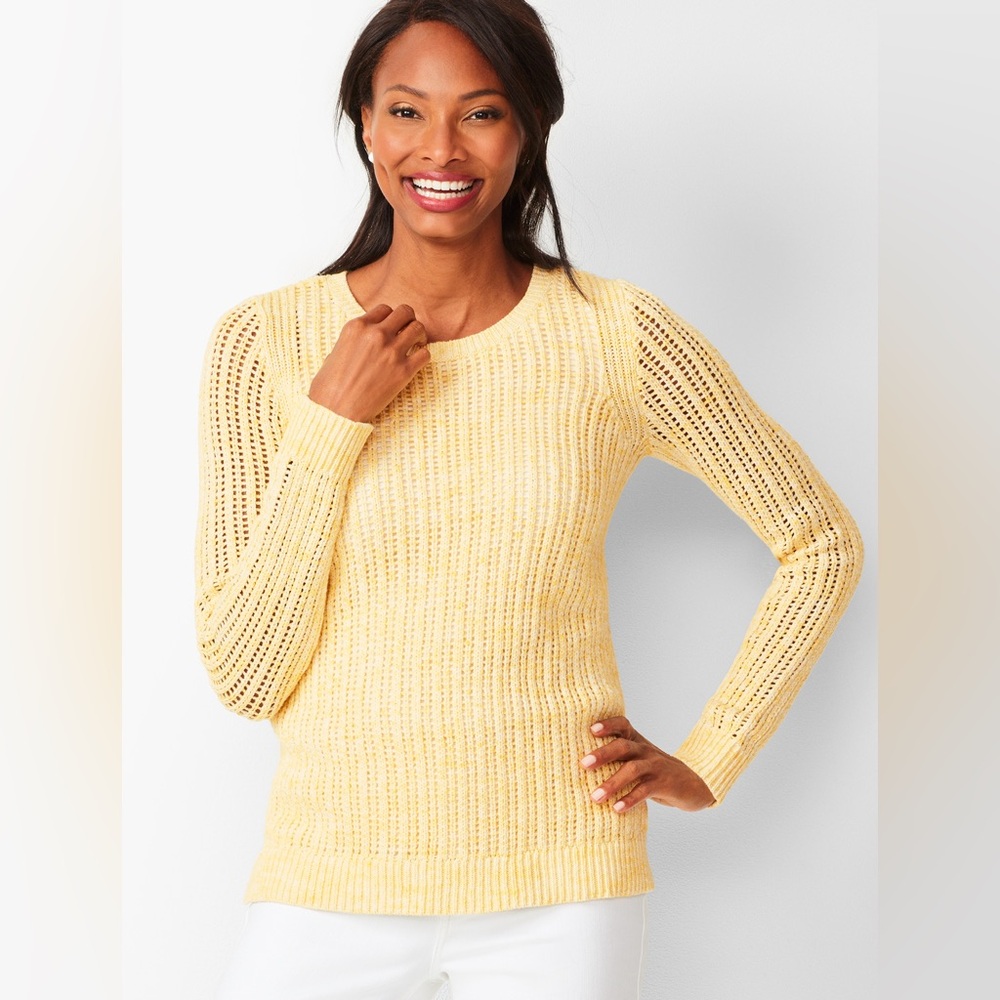 Talbots Women’s Yellow Open-Stitch 100% Cotton Sweater Size XL